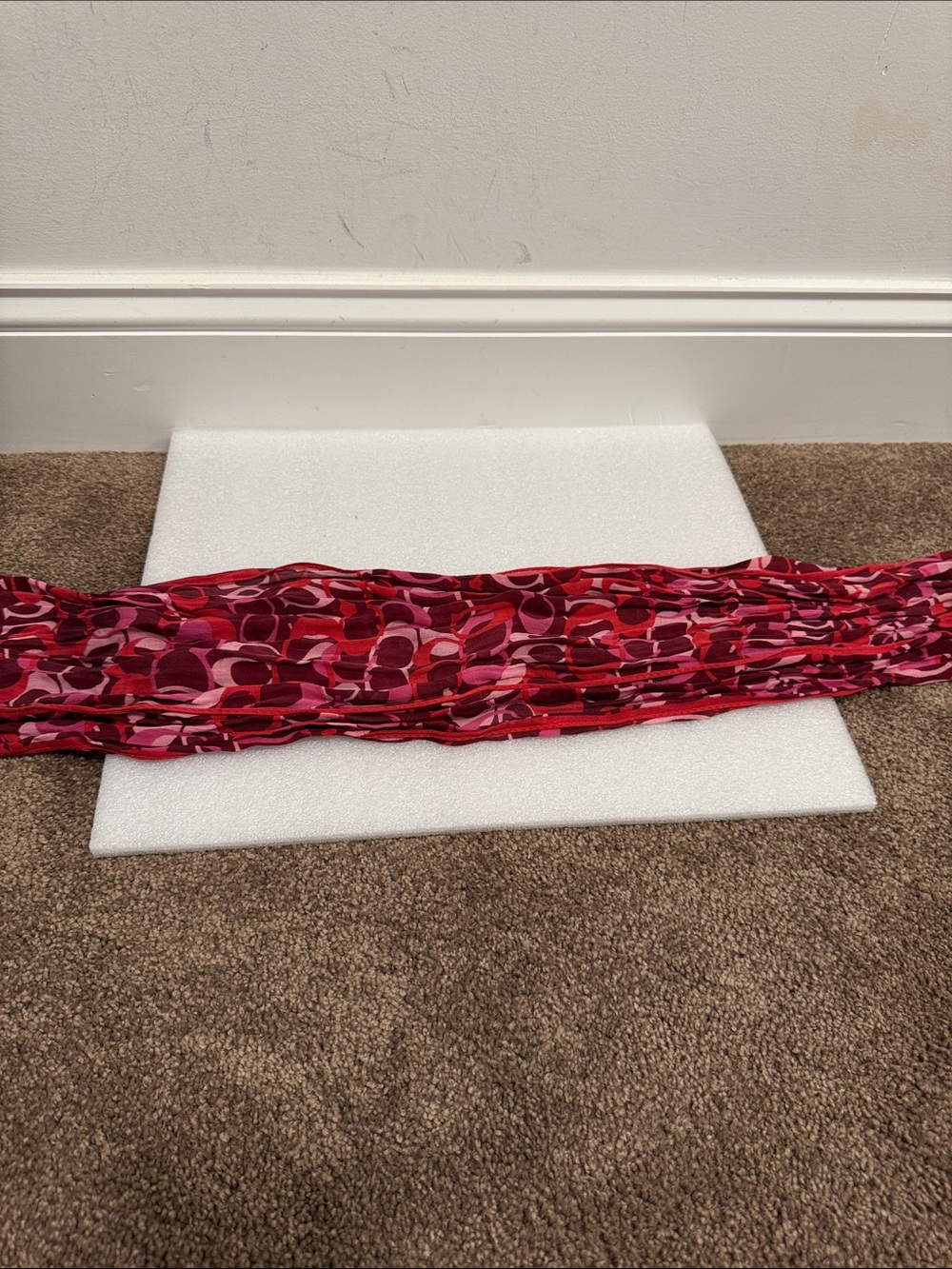 Coach Red and Pink Signature Pattern silk Scarf